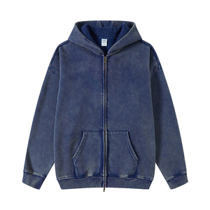 OEM Men's Autumn Embroidered Oversized Acid Wash Hoodie Heavyweight Cotton Blended Distressed Streetwear Customizable Print - Product Image 3