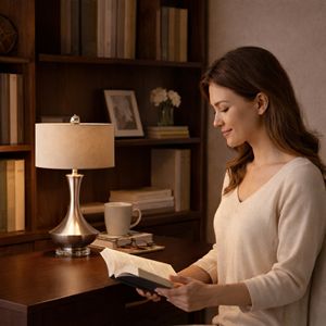 Lampe de bureau LED moderne et robuste, corps en fer décoratif contemporain, alimentation CA, blanc chaud, intensité réglable, protection des yeux, garantie 5 ans - Product Image 4