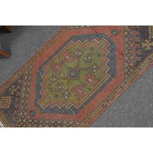 Alfombra de retazos de lana marrón verde rústica 1,8X3,6 pies patrón de rompecabezas rectangular abstracto para dormitorio de adolescentes pasillo con respaldo de látex - Product Image 2