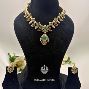 Green Pink Gemstone Ensemble Necklace Classic Gold-Plated White Rose Gold with Zircon Diamond Main Stones for Wedding Party Gift - Product Image 1