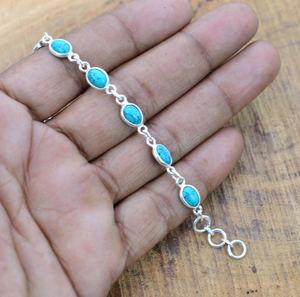 Bracelet réglable en argent sterling 925 bleu turquoise, bijoux en pierres précieuses faits à la main, cadeau de mode pour femmes - Product Image 6