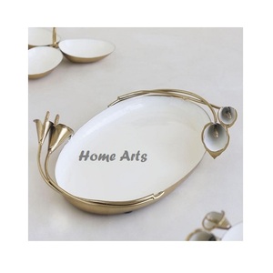 Plateau de service en marbre avec poignée en aluminium, qualité supérieure, couleur blanche, plateau à chocolats au meilleur prix - Product Image 2