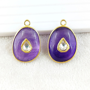 Venta al por mayor de piedras preciosas Tumble colgante Kundan Meenakari oro Vermeil colgante desigual mujeres encanto joyería proveedor a granel - Product Image 2