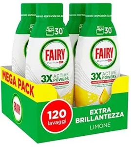 Fairy <b>Liquid</b> Gel <b>Dishwasher</b> <b>Detergent</b>, 120 Washes, Pack of 4 Bottles, Platinum Lemon, Gives Extra Shine to the <b>Dishwasher</b> - Product Image 1