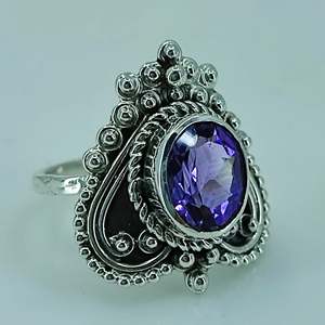 Navya <b>Craft</b> 925 Sterling Silver Boho <b>Ring</b> Handmade Amethyst Oval Gem Stone Size 4 to 13 for Women Gift Idea - Product Image 3