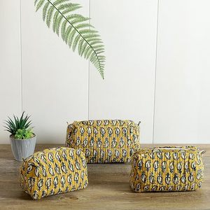 Green Paisley Eco-Friendly Cotton 3-Piece Set Block Printed Quilted Travel Case Large Vintage Waterproof Cosmetic <b>Bags</b> Makeup - Product Image 1