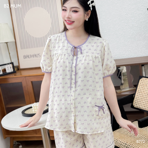 Conjunto de maternidad B772, pantalones cortos con lazo morado, diseño de alta calidad, ropa informal minimalista anticontracción, buena absorción, diseño personalizado - Product Image 5