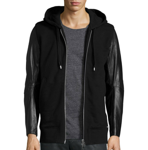 เสื้อมีฮู้ดแขนหนังสำหรับผู้ชายเสื้อมีฮู้ดสีดำระบายอากาศได้ดี - Product Image 6