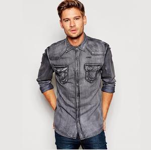 New Arrival High Quality <b>Men</b> Stand Collar Denim <b>Shirts</b> Vintage Acid Wash Outdoor Casual Stylish Fashionable Denim <b>Shirts</b> - Product Image 2
