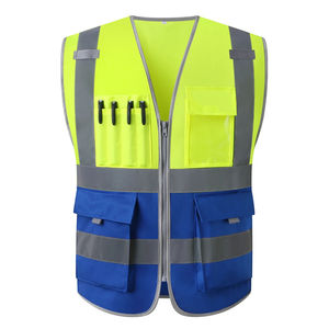 Gilet de sécurité bicolore jaune bleu réfléchissant avec poches et fermeture éclair gilet de travail haute visibilité gilet de tir - Product Image 1