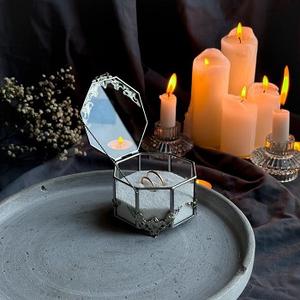 Silver-Colored Jewelry <b>Display</b> <b>Stand</b> with Gold Electroplating 3-Hole Brass Lace Decorative Glass Brass Box for Storage - Product Image 6