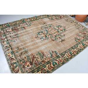 Alfombra Turca de 6.2x9 pies, Alfombra Vintage Grande, Alfombra con Bordes Marrones y Verdes - Product Image 2