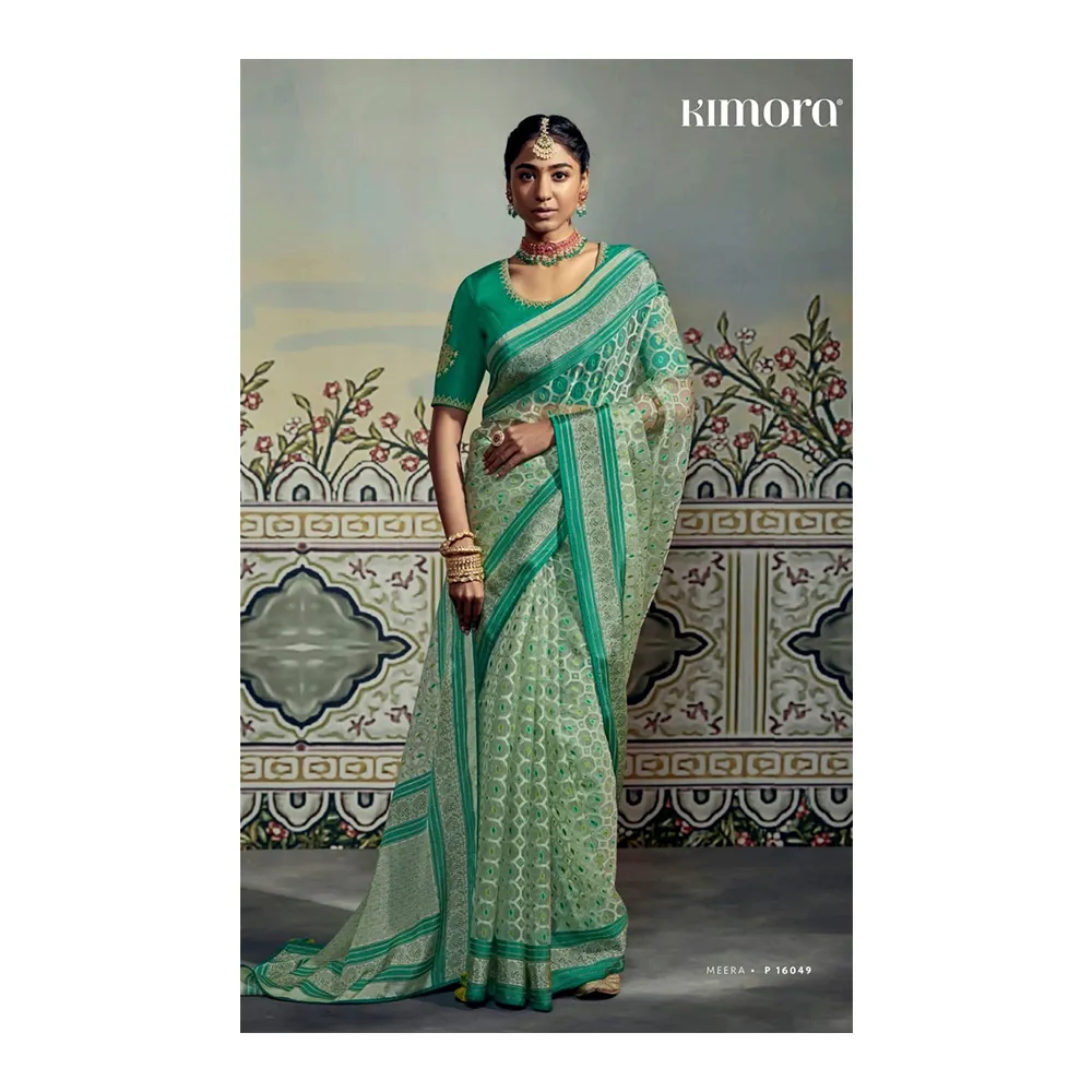 Soft Brasso Silk Saree with Beautiful Embroidery Work Blouse All over Saree For Women At Best Price