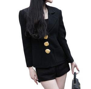 Chaqueta de Traje Corta de Invierno para Mujer, Elegante, Transpirable, con Cuello en V, de un Solo Botón, de Poliéster/Algodón Tejido Sólido, Estilo Boutique a la Moda - Product Image 5