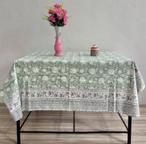 Nappe en coton imprimée à la main : motif floral vert et rayures, décoration bohème, linge de table ethnique pour la maison, au meilleur prix - Product Image 4