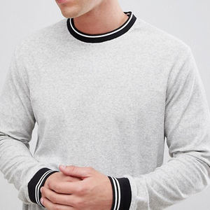 Sweat-shirt à col rond en coton gris 100% avec bordure en tricot côtelé personnalisé, sweat-shirt uni sans capuche pour homme, sweat-shirt streetwear pour l'hiver - Product Image 5