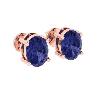 Pendientes de Botón de Plata de Ley Chapados en Oro con Gema de Tanzanita de Corte Ovalado (Piedra de Nacimiento de Diciembre) Opciones en Oro Blanco/Amarillo/Rosa - Product Image 4