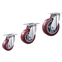 Roue pivotante robuste en polyuréthane de 200 mm (8 pouces), en acier inoxydable SUS 304, pour chariot industriel, rouge prune, capacité de charge de 400 kg