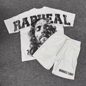 Oversized 100% Cotton <b>T</b>-<b>Shirt</b> & <b>Shorts</b> <b>Set</b> <b>Men's</b> Casual Summer Print Clothing with Custom LOGO <b>Design</b> Heavyweight - Product Image 5