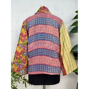 Vintage <b>Kantha</b> Stitch Dori <b>Jacket</b> One-of-a-Kind Handstitched Reversible Short Coat Boho Chic Fashion with Sequins Fur for Spring - Product Image 3
