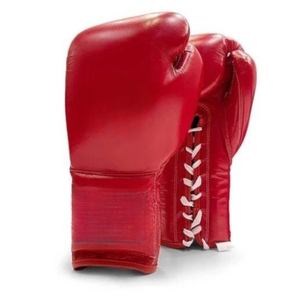 Gants de boxe en cuir rouge à lacets, fermeture au poignet, doigts entièrement couverts, pour entraînement des adultes de 14 ans et plus, unisexe, usage arts martiaux - Product Image 2
