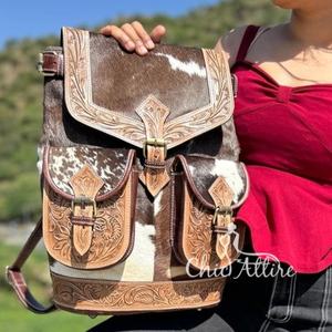 กระเป๋าเป้สะพายหลังหนังวัวสำหรับผู้หญิง, กระเป๋าเป้สะพายหลังสไตล์ตะวันตกหนังแท้คุณภาพสูงทนทาน - Product Image 1