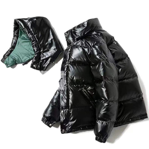 2022 nueva marca de invierno para hombre, chaqueta acolchada gruesa rellena de algodón con cuello levantado, negra con capucha, - Product Image 5