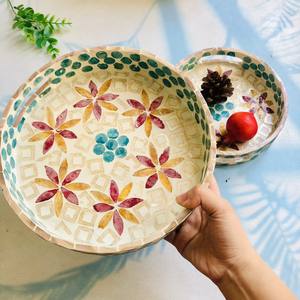 Hot Selling Flora Mother of Pearl Inlay <b>Tray</b> <b>Round</b> <b>Serving</b> <b>Tray</b> With Handle Decorative <b>Tray</b> From VIETNAM - Product Image 3