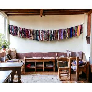 Handmade Upcycled Old <b>Silk</b> Sari Saree Window Valance Garland Hippie Bohemian-Themed <b>Curtains</b> Valances for Indoor Outdoor Party - Product Image 2