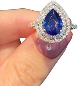 Bague en argent sterling 925 avec saphir bleu de laboratoire et spinelle rose luxueuse, taille poire 2,61 carats, style classique vintage, pour mariage et occasions spéciales - Product Image 5