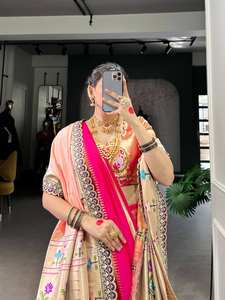 Collection de saris en soie jacquard de créateur indien pour les femmes festives Travail de tissage traditionnel rose Paithani Zari pour les occasions de fête - Product Image 2
