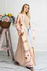 Kimono largo bordado para mujer, ropa de playa tejida con flores y bolsillo, ropa holgada hasta el suelo - Product Image 2