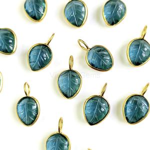 Colgante de hoja de plata 925 de Topacio Azul de Londres de alta calidad, abalorios de hoja tallada de piedra suelta para joyería, venta al por mayor, tallado de hojas de piedras preciosas - Product Image 6