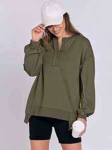 Sweat à capuche oversize en polaire pour femme avec demi-zip et fermeture éclair quart de tour, mode d'hiver, personnalisable - Product Image 4