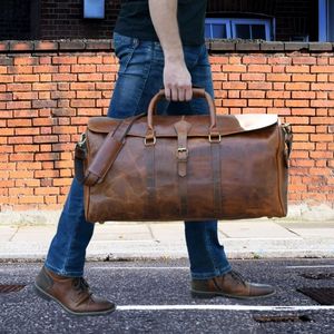 Bolsa de lona de cuero genuino de búfalo de grano completo personalizada hecha a mano elegante diseño Vintage cierre de cremallera para uso en gimnasio de viaje para mujer - Product Image 6