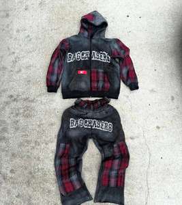 Survêtement à fermeture éclair délavé à l'acide Ensemble de survêtements de qualité supérieure avec fermeture à glissière Pantalon de survêtement évasé délavé à l'acide et survêtement à capuche pour hommes - Product Image 2