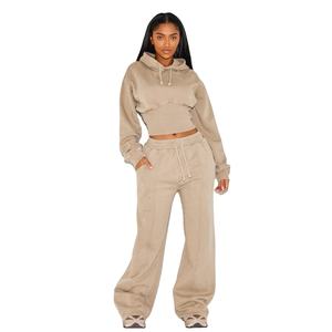 À la mode femmes sweat à capuche décontracté sweat doux polaire tissu automne hiver Streetwear à capuche Logo personnalisé en gros haut pour femme - Product Image 3