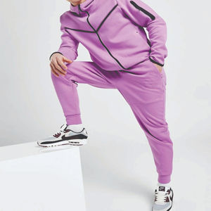 Conception OEM 69% Coton 31% Polyester Rose Hommes Tech Polaire Survêtement Full Zip Hoodie Joggers Sweatpants Sweatsuit - Product Image 6