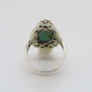 Vintage Long <b>Turquoise</b> And Marcasite <b>Ring</b> In 925 Sterling Silver Size 8 Handmade Statement Gemstone Jewelry For Women - Product Image 3
