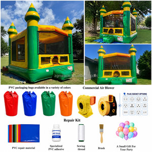 Château gonflable personnalisé, château gonflable commercial pour location de fête, château gonflable vert et jaune - Product Image 2