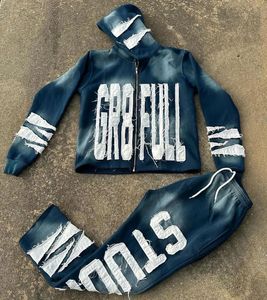 Conception personnalisée Soleil Faded Broderie Patch Applique Survêtement Unisexe 500 GSM Poids Lourd À Capuche Et Pantalon De Survêtement Ensemble Survêtement - Product Image 5