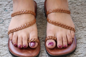 รองเท้าแตะหนังแท้สำหรับผู้หญิงรองเท้าแตะหนัง Flip Flop รองเท้าแตะหนังสบายๆ - Product Image 2