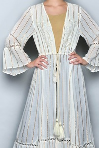 Collection d'été Vêtements de plage Kimono Lurex ouvert sur le devant Robe longue à volants avec pompon pour femmes Robe personnalisée Service OEM - Product Image 5