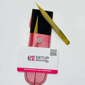 Pinza para Cejas Profesional GETUP BROSONS IMPEX GBI-WT-2215, Diseño Floral, Recubierta de Papel, Acero Inoxidable, Punta Fina, Plateada - Product Image 1