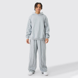 Survêtements vintage délavés à l'acide pour hommes Patch brodé évasé et sweat à capuche ensemble Sun Fade Streetwear survêtements pour l'hiver - Product Image 1