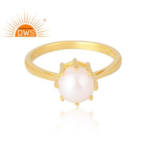 Latest Selling <b>925</b> Sterling <b>Silver</b> 18K Gold Plated Natural Pearl Gemstone <b>Ring</b> Demi Fine Jewelry Manufacturer - Product Image 3
