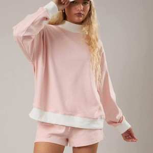 Women's Breathable Custom Logo Embroidered Sweatshirt Color Block <b>Mock</b> <b>Neck</b> 100% Cotton French Terry Casual Pullover <b>Top</b> - Product Image 3