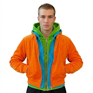 Sudadera con capucha de invierno personalizada de 3 capas con cremallera completa, estilo oversized, bloques de color, bordada, 100% algodón para hombre, al por mayor - Product Image 1