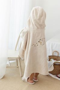 Serviette à motif d'étoiles blanches, poncho en coton doux et absorbant, serviette de bain à capuche pour enfants, poncho de bain pour enfant blanc - Product Image 1