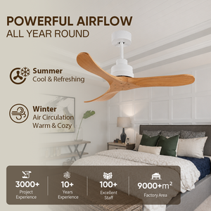 Ventilador de techo de madera maciza de 42 pulgadas sin luz, silencioso, con motor reversible de CC y control remoto para sala de estar y dormitorio, disponible en EE. UU. - Product Image 3